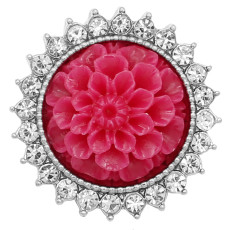 20MM Flowers snap silver Plated with rhinestone and red resin KC9235 charms snaps jewelry