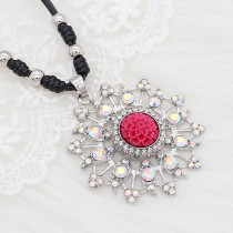 20MM Flowers snap silver Plated with rhinestone and red resin KC9235 charms snaps jewelry