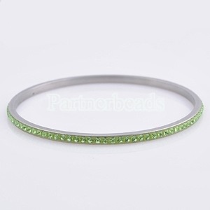 One row green rhinestone stainless steel bangle Bracelet