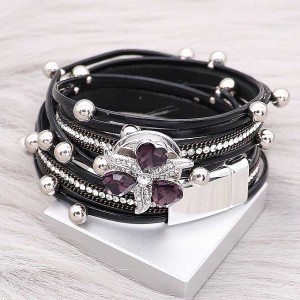 1 buttons Black leather KC0521 with Small Pendants new type bracelets fit 20mm snaps chunks