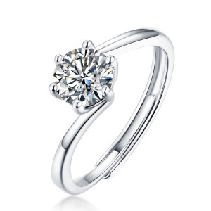 0.5-3 CT DEF VVS 6.5mm  Moissanite Diamond Cherish ring Sterling Silver Flying Star Ring Platinum plating adjustable size