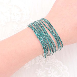 60 pcs/ lot Rhinestones Sparkling  Elastic Bracelet with 80pcs Light green rhinestones