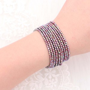 60 pcs/ lot Rhinestones Sparkling  Elastic Bracelet with 80pcs Rose colorful rhinestones