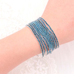 60 pcs/ lot Rhinestones Sparkling  Elastic Bracelet with 80pcs Cyan rhinestones