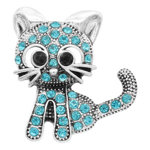20MM kitten snap silver Plated With Cyan rhinestones charms KC9320 snaps jewerly