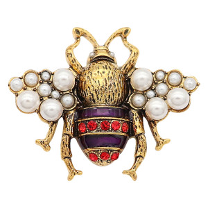 20MM Bees snap gold Plated With  pearls charms KC9318 snaps jewerly