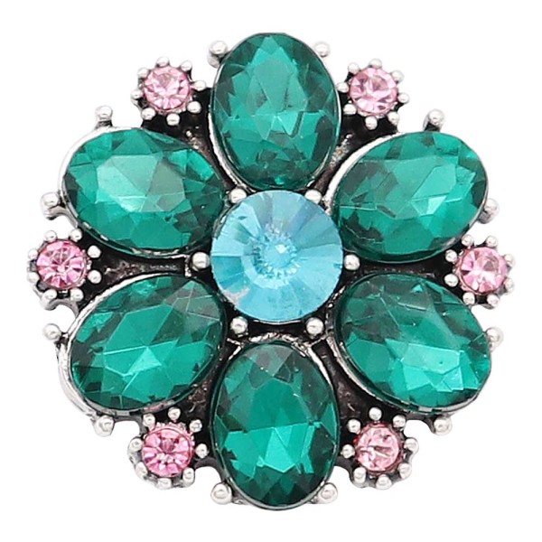 20MM Flowers snap silver Plated With Green rhinestones charms KC9321 snaps jewerly