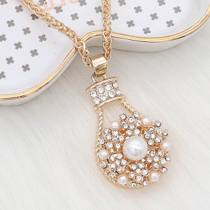 snap Fashion gold Necklace with pendant With white rhinestones fit 20MM snaps style jewelry KC1320