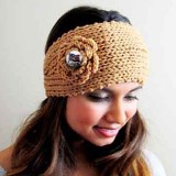 Winter Knit Headband fit 18mm snap button beige
