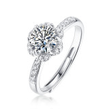 0.5 - 3CT DEF VVS  Moissanite burst with joy Diamond Sterling Silver Heart flowers wedding Rings Platinum plating adjustable size