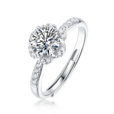 0.5 - 3CT DEF VVS  Moissanite burst with joy Diamond Sterling Silver Heart flowers wedding Rings Platinum plating adjustable size