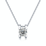 1 CT D 6.5mm Classic bull head clavicle chain Moissanite Sterling Silver Pendant Necklace Platinum plating 45CM chain
