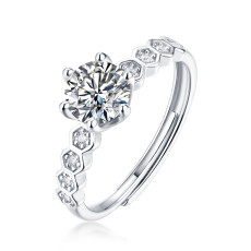0.5 - 3 CT DEF Moissanite Nine Stars Ring Sterling Silver nine star wedding Rings Platinum plating adjustable size