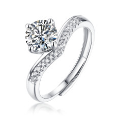 1 CT D 6.5mm Princess Crown Moissanite Diamond Sterling Silver Princess Crown wedding Rings Platinum plating adjustable size