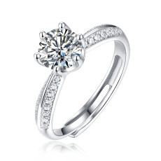 0.5-3 CT DEF VVS 6.5mm Moissanite Diamond Half of the world  Sterling Silver Classic Engagement Rings Platinum plating adjustable size