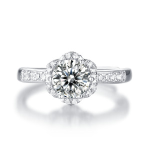 0.5 - 3CT DEF VVS  Moissanite burst with joy Diamond Sterling Silver Heart flowers wedding Rings Platinum plating adjustable size