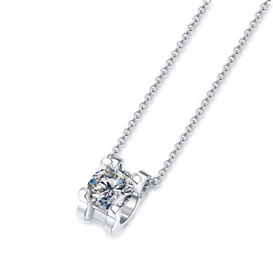 1 CT D 6.5mm Classic bull head clavicle chain Moissanite Sterling Silver Pendant Necklace Platinum plating 45CM chain