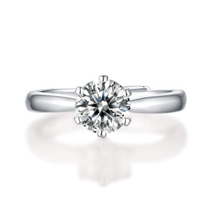 0.5-3 CT DEF VVS 6.5mm classic 6 claws ring Moissanite Diamond Sterling Silver Classic Ring  Platinum plating adjustable size