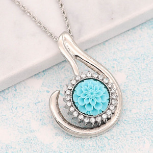 20MM Flowers snap silver Plated Cyan resin KC9236 charms snaps jewelry