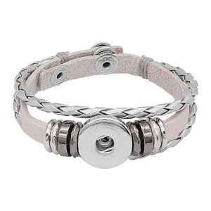 White leather Snap bracelets KC0528  fit 20mm snaps chunks