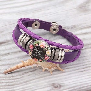 Purple Leather Snap Bracelet  KC0525  fit 1 buttons 20mm snaps chunks