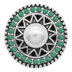 20MM pearl snap Silver Plated with green beads charms KC9392 snaps jewerly