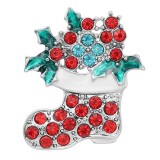 20MM Christmas snap Silver Plated with Rhinestone and Enamel charms KC9352 snaps jewerly