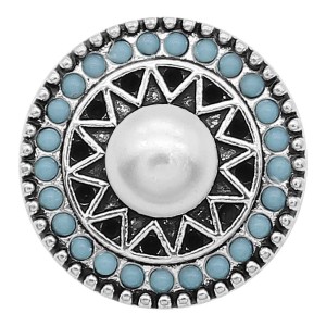 20MM pearl snap Silver Plated with Cyan beads charms KC9388 snaps jewerly