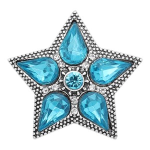 20MM star snap Silver Plated with blue Rhinestone charms KC9394 snaps jewerly