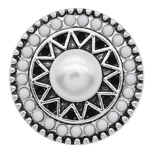 20MM pearl snap Silver Plated with white beads charms KC9393 snaps jewerly