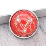 20MM red design snap Silver Plated with thread and Pearl KC2216