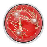 20MM red design snap Silver Plated with thread and Pearl KC2216