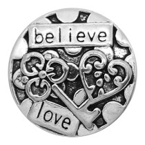 20MM love believe snap Silver Plated charms KC9365 snaps jewerly