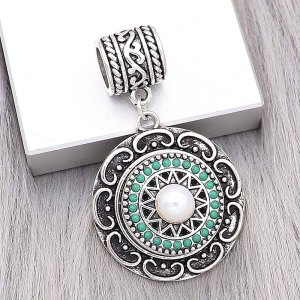20MM pearl snap Silver Plated with green beads charms KC9392 snaps jewerly