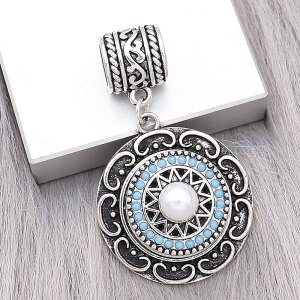 20MM pearl snap Silver Plated with Cyan beads charms KC9388 snaps jewerly