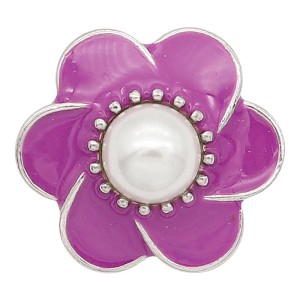20MM flower snap sliver Plated with pearl and purple enamel KC6586 snaps jewelry