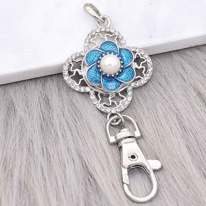 20MM flower snap sliver Plated with pearl and blue enamel KC6588 snaps jewelry