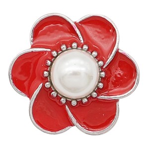 20MM flower snap sliver Plated with pearl and red enamel KC6587 snaps jewelry