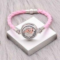 Pink Leather Snap bracelets KC0538  fit 20mm snaps chunks 1 button