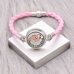 Pink Leather Snap bracelets KC0538  fit 20mm snaps chunks 1 button