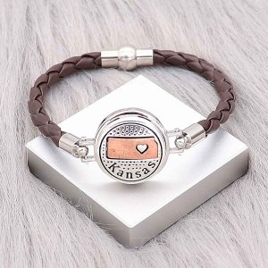 Brown Leather Snap bracelets KC0535  fit 20mm snaps chunks 1 button