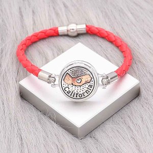 Red Leather Snap bracelets KC0534  fit 20mm snaps chunks 1 button
