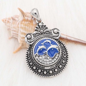 20MM Dolphins with enamel Embedded with Rhinestones and blue enamel snap sliver Plated KC6618 snaps jewelry