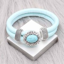 Blue Leather Snap bracelets KC0542 fit 20mm snaps chunks 1 button
