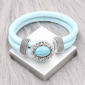 Blue Leather Snap bracelets KC0542 fit 20mm snaps chunks 1 button
