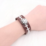 Baseball brown leather Snap bracelets KC0557 fit 20mm snaps chunks 1 button