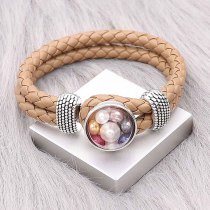 Brown Leather Snap bracelets KC0547  fit 20mm snaps chunks 1 button