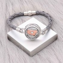 Gray Leather Snap bracelets KC0537  fit 20mm snaps chunks 1 button