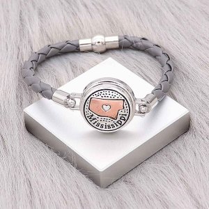 Gray Leather Snap bracelets KC0537  fit 20mm snaps chunks 1 button