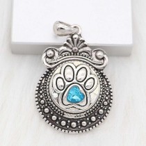 Paw 20MM snap sliver Plated with blue rhinestones KC6608 snaps jewelry
